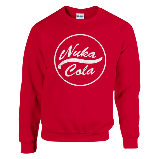Red sweatshirt with 'Nuka Cola' logo on a white background