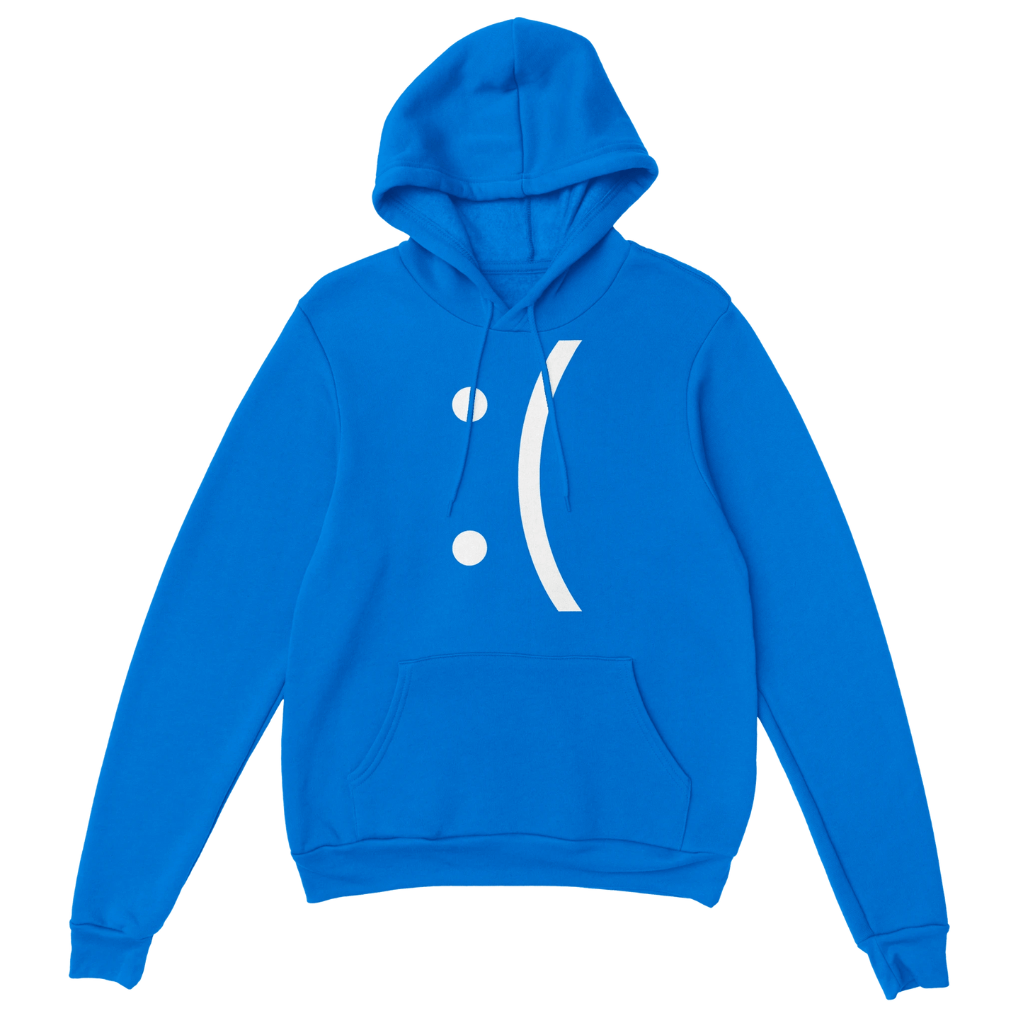 A blue hoodie features a white sad face emoticon referencing the Blue Screen of Death error message.