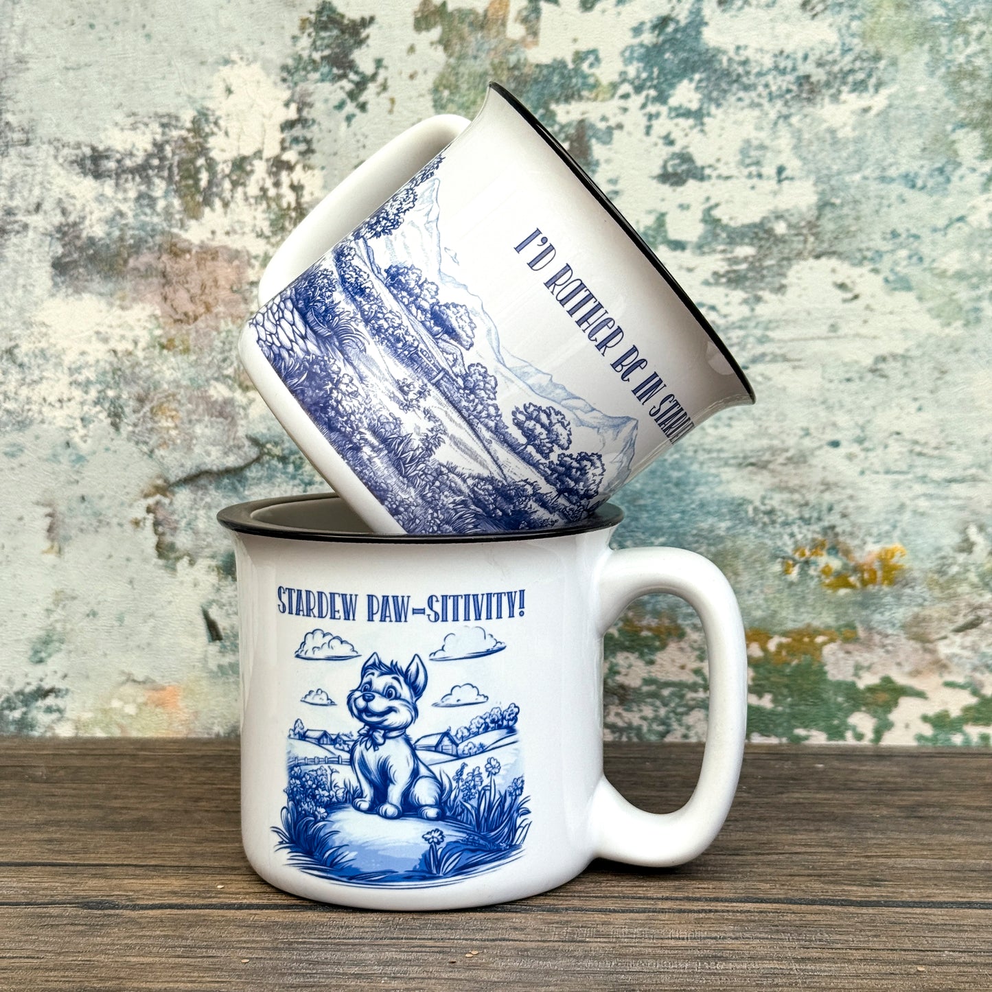 Stardew Valley Chinoiserie Campfire Mug - Blue and White Toile Ceramic Cup