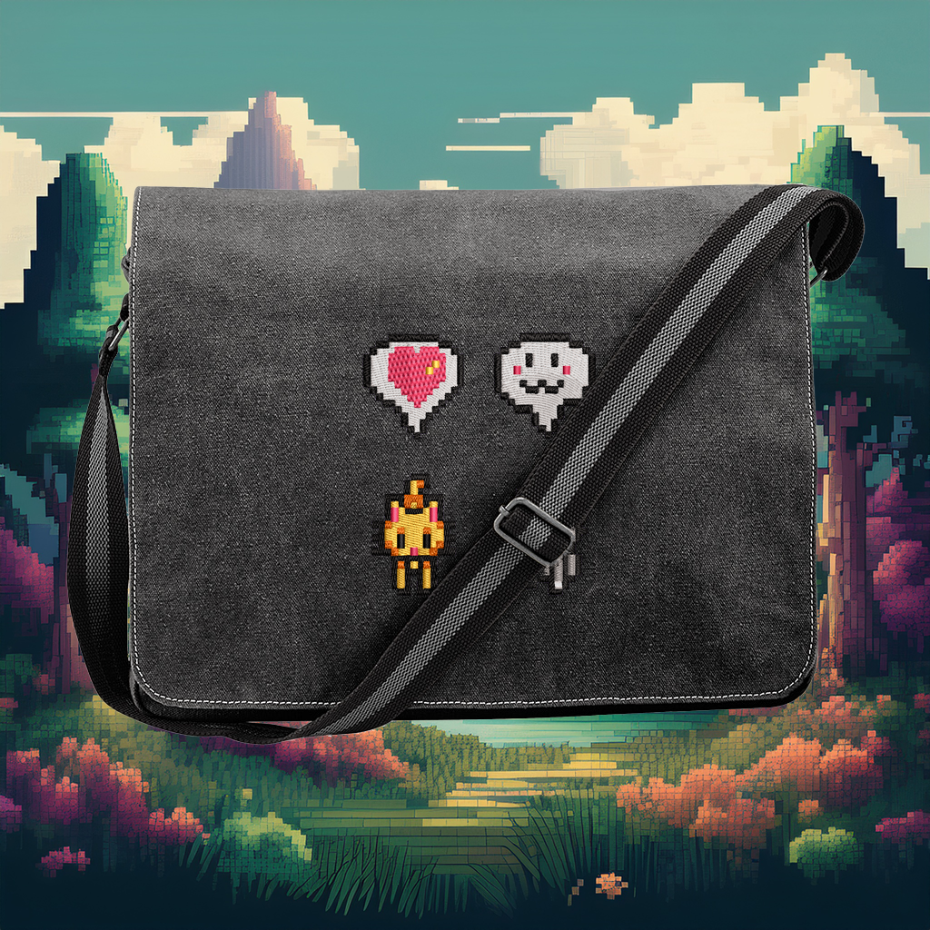 Stardew Cats Messenger Bag | Embroidered Icons and Emotes | Laptop Bag