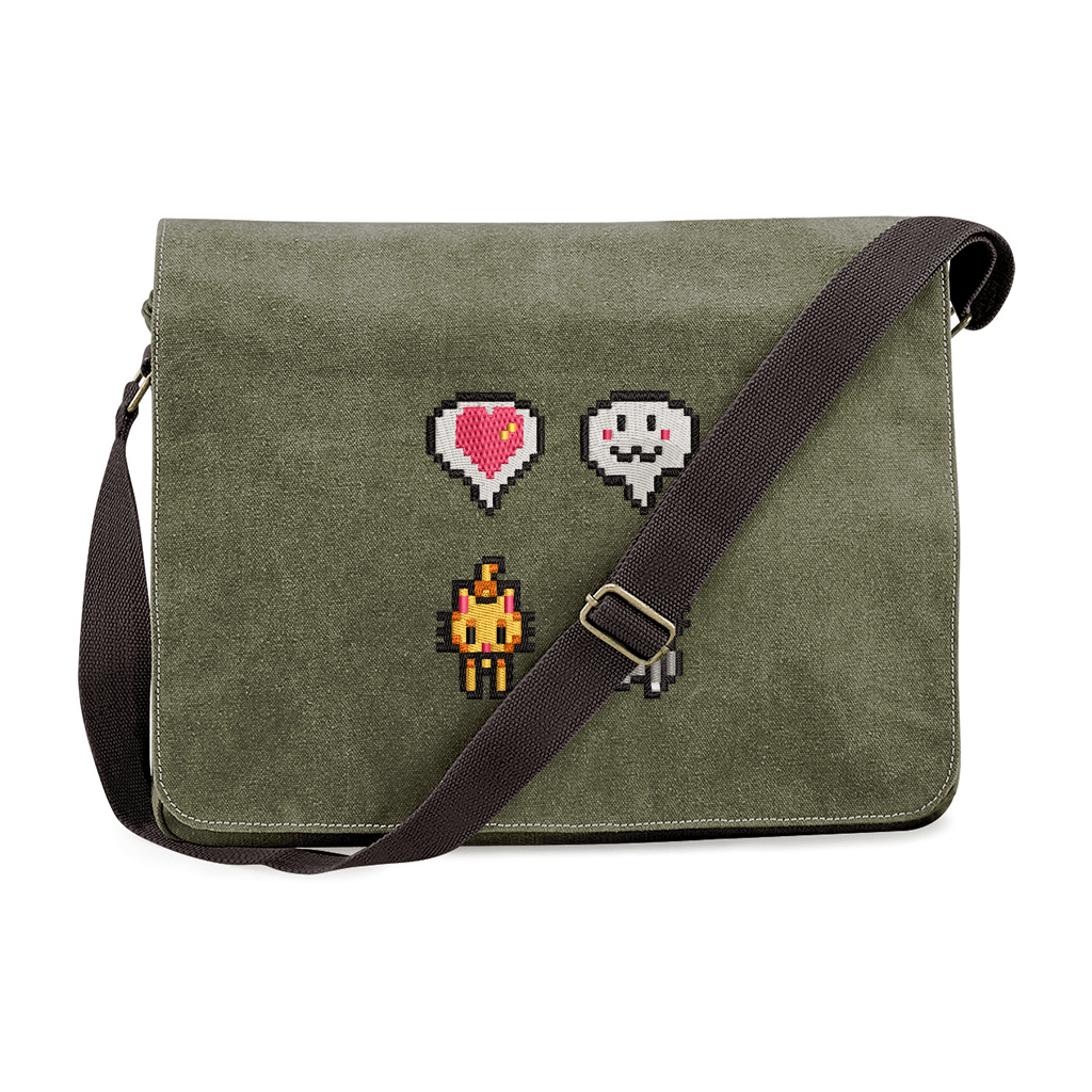 Stardew Cats Messenger Bag | Embroidered Icons and Emotes | Laptop Bag