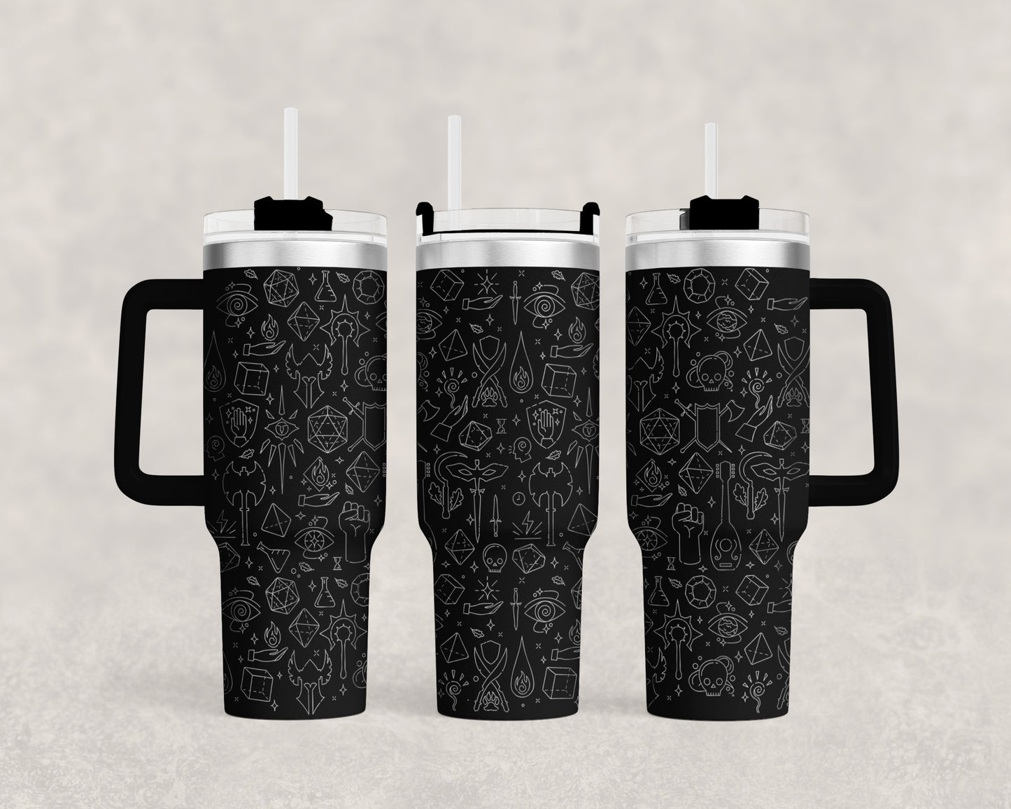 D&D Engraved 40oz Tumbler | DnD Adventure Icons | RPG Essentials Pattern