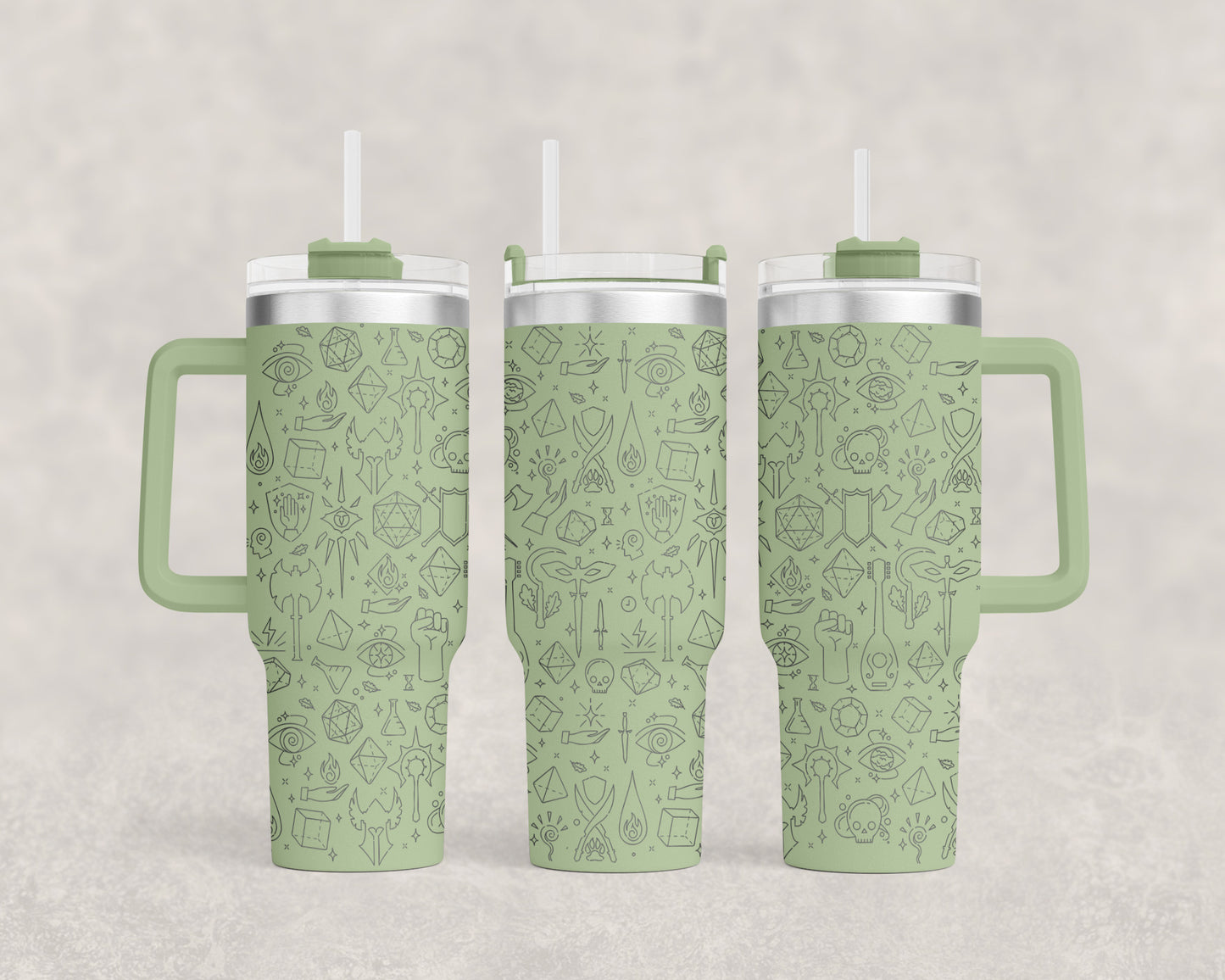 D&D Engraved 40oz Tumbler | DnD Adventure Icons | RPG Essentials Pattern
