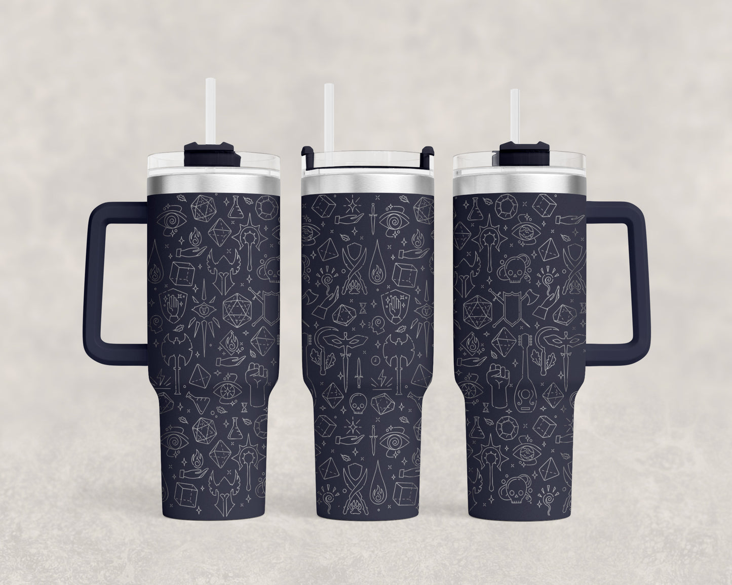 D&D Engraved 40oz Tumbler | DnD Adventure Icons | RPG Essentials Pattern