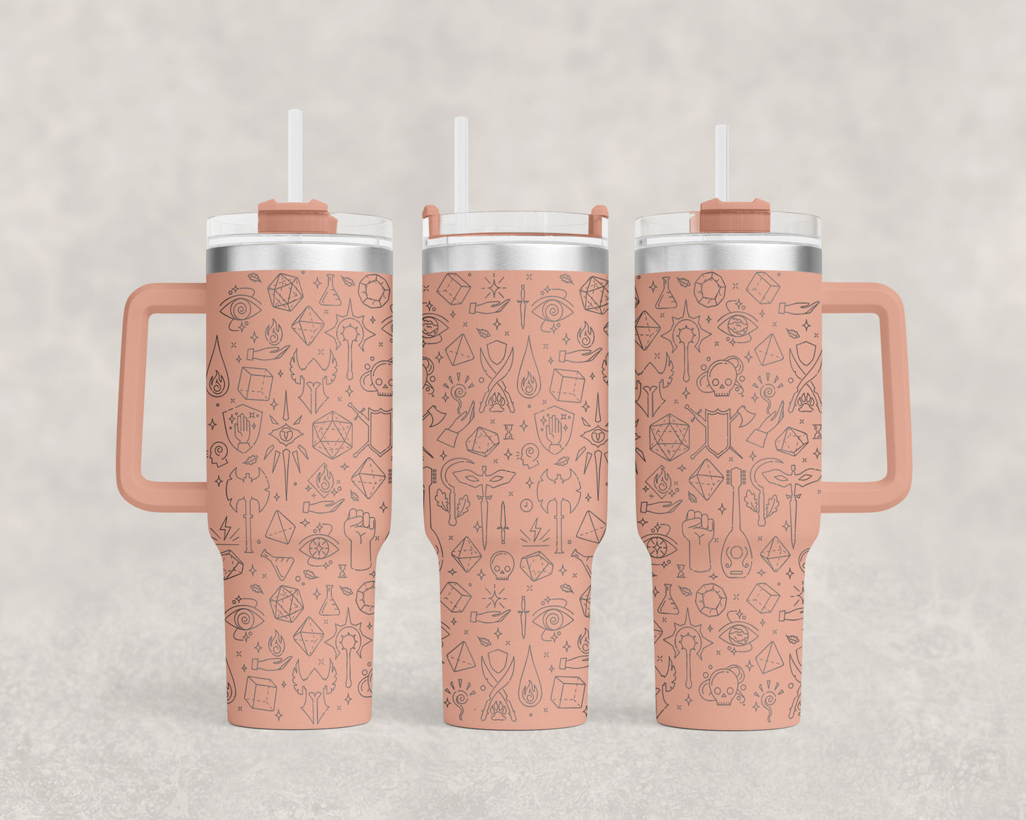 D&D Engraved 40oz Tumbler | DnD Adventure Icons | RPG Essentials Pattern