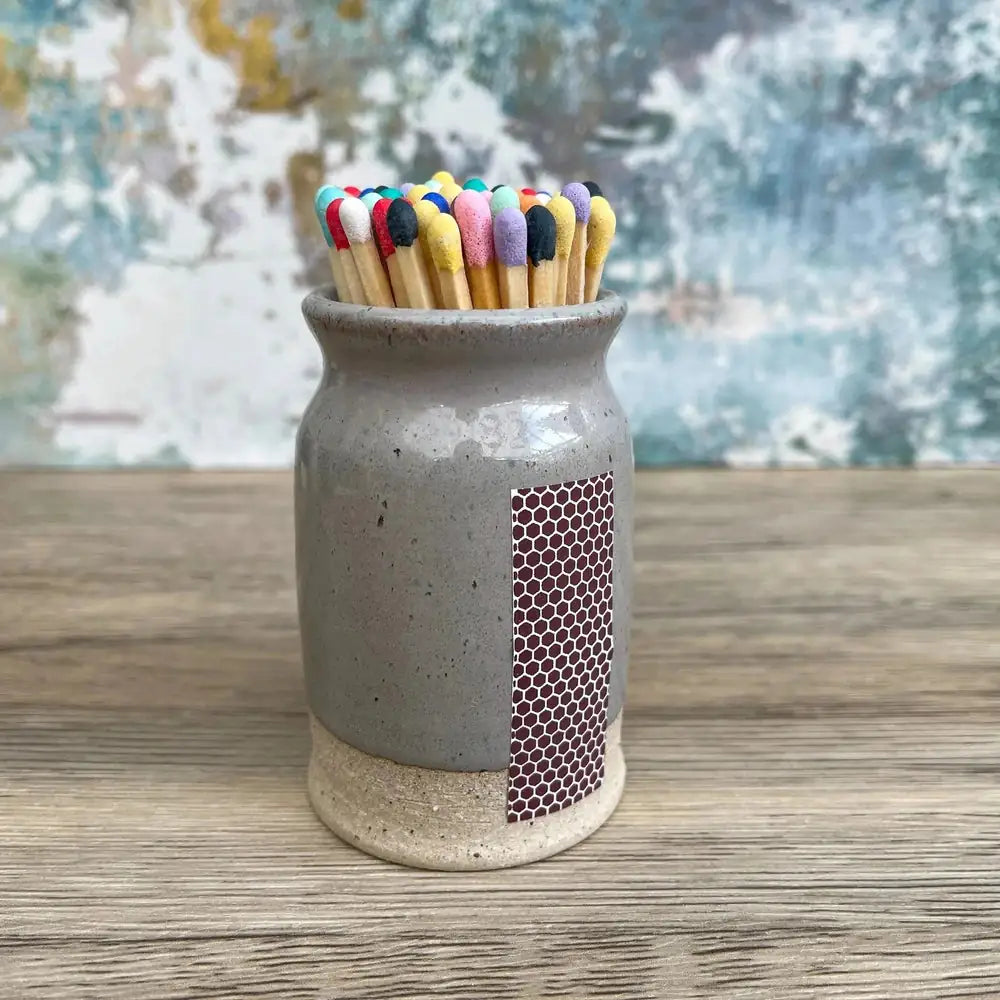 Handmade Ceramic Match Pot with Striker and Matches