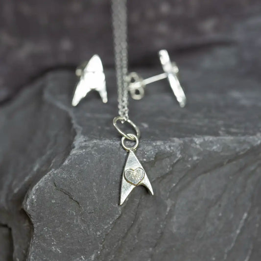 Sterling Silver Star Trek Delta Pendant & Earrings Set - Trekkie Gift