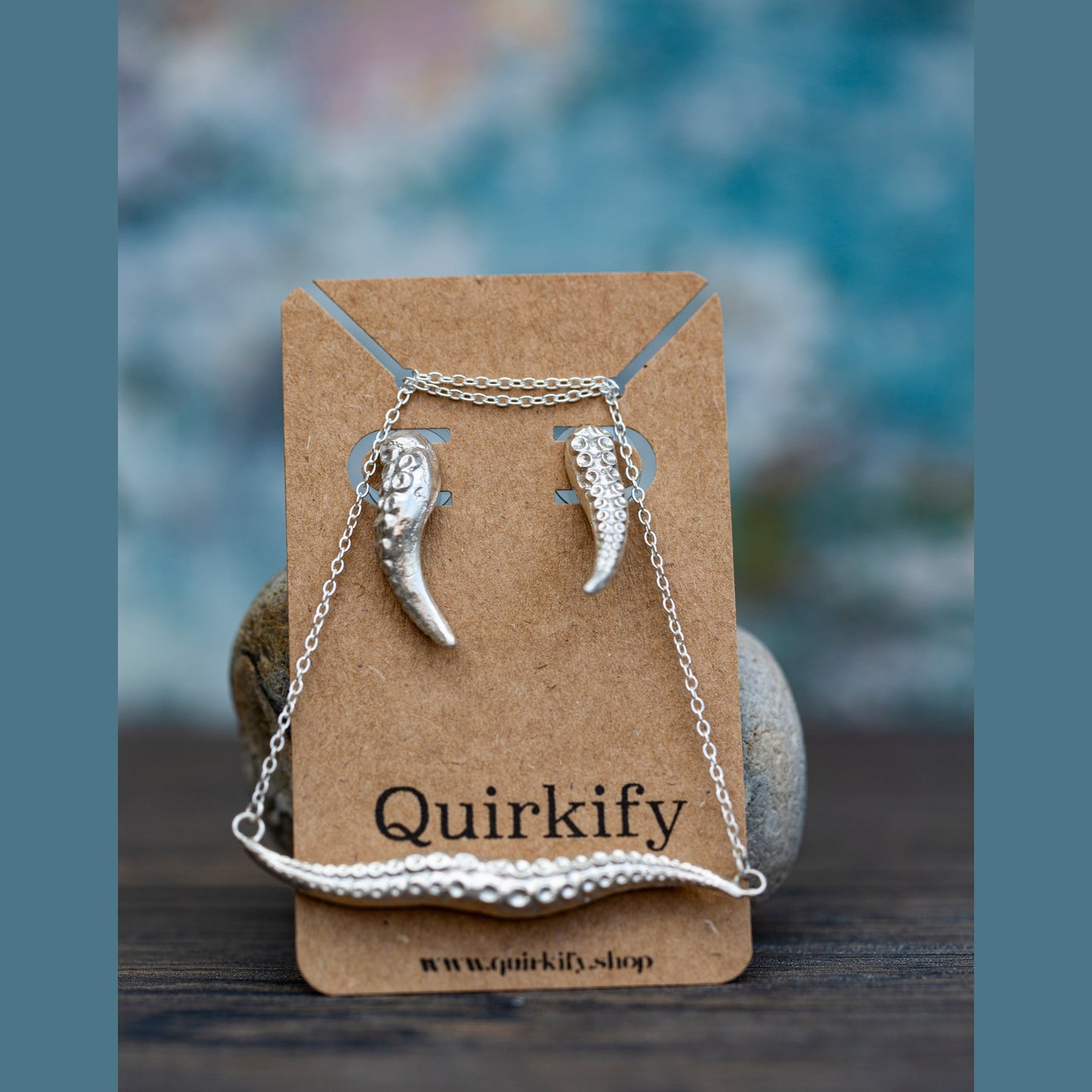 Handmade Solid Silver Kraken Tentacle Necklace & Earring Set | Cthulhu & D&D Inspired Jewelry