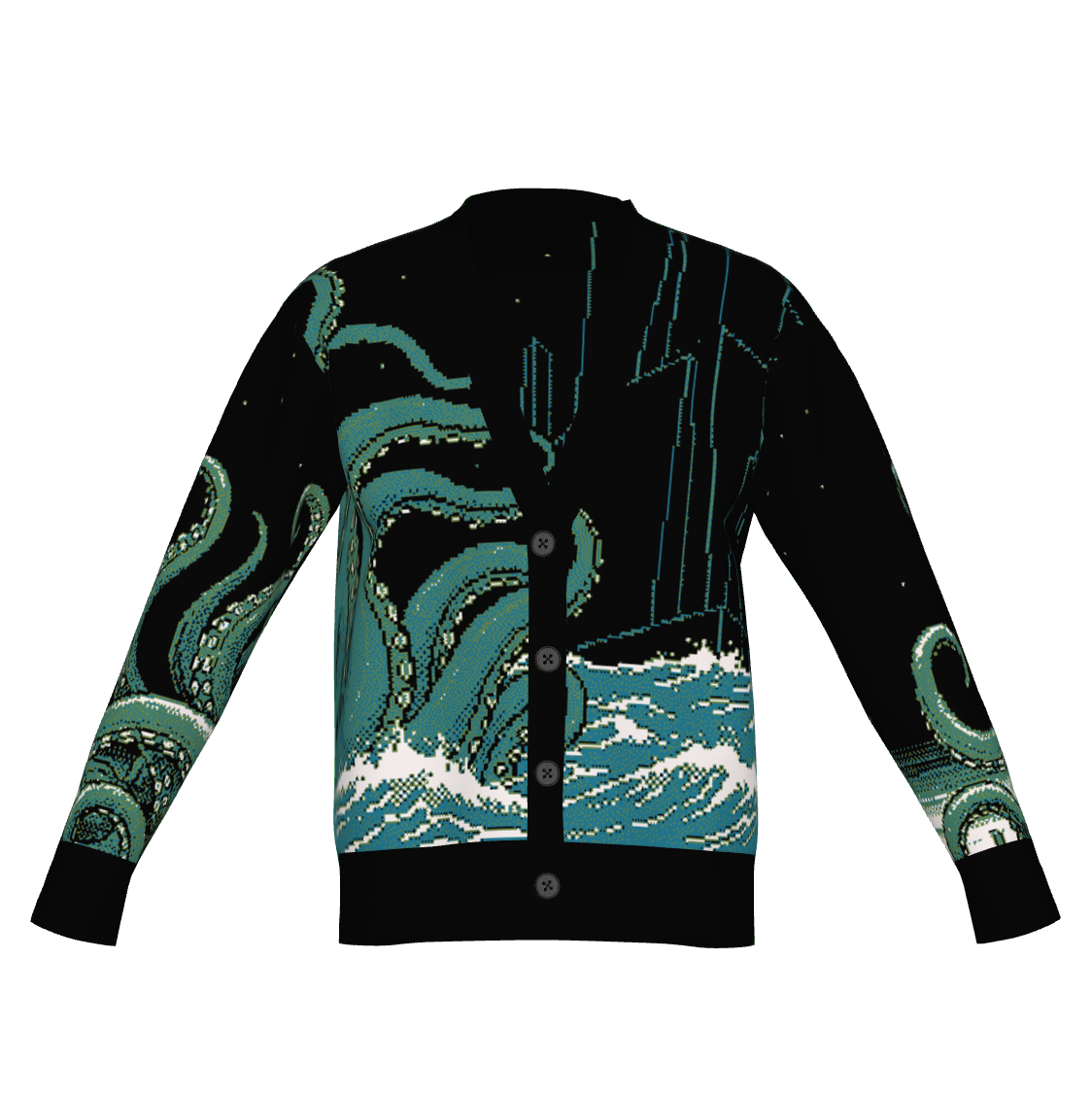Cthulhu Rises Knitted Cardigan - Lovecraft Cosmic Horror Knitwear