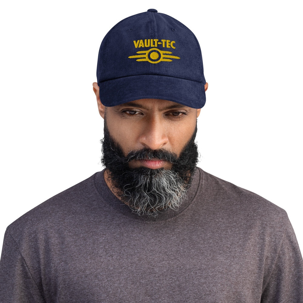Vault-Tec Baseball Cap | Fallout Embroidered Hat | Custom Vault Number | Blue and Yellow Dad Hat | Cotton or Corduroy