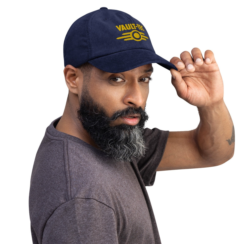 Vault-Tec Baseball Cap | Fallout Embroidered Hat | Custom Vault Number | Blue and Yellow Dad Hat | Cotton or Corduroy