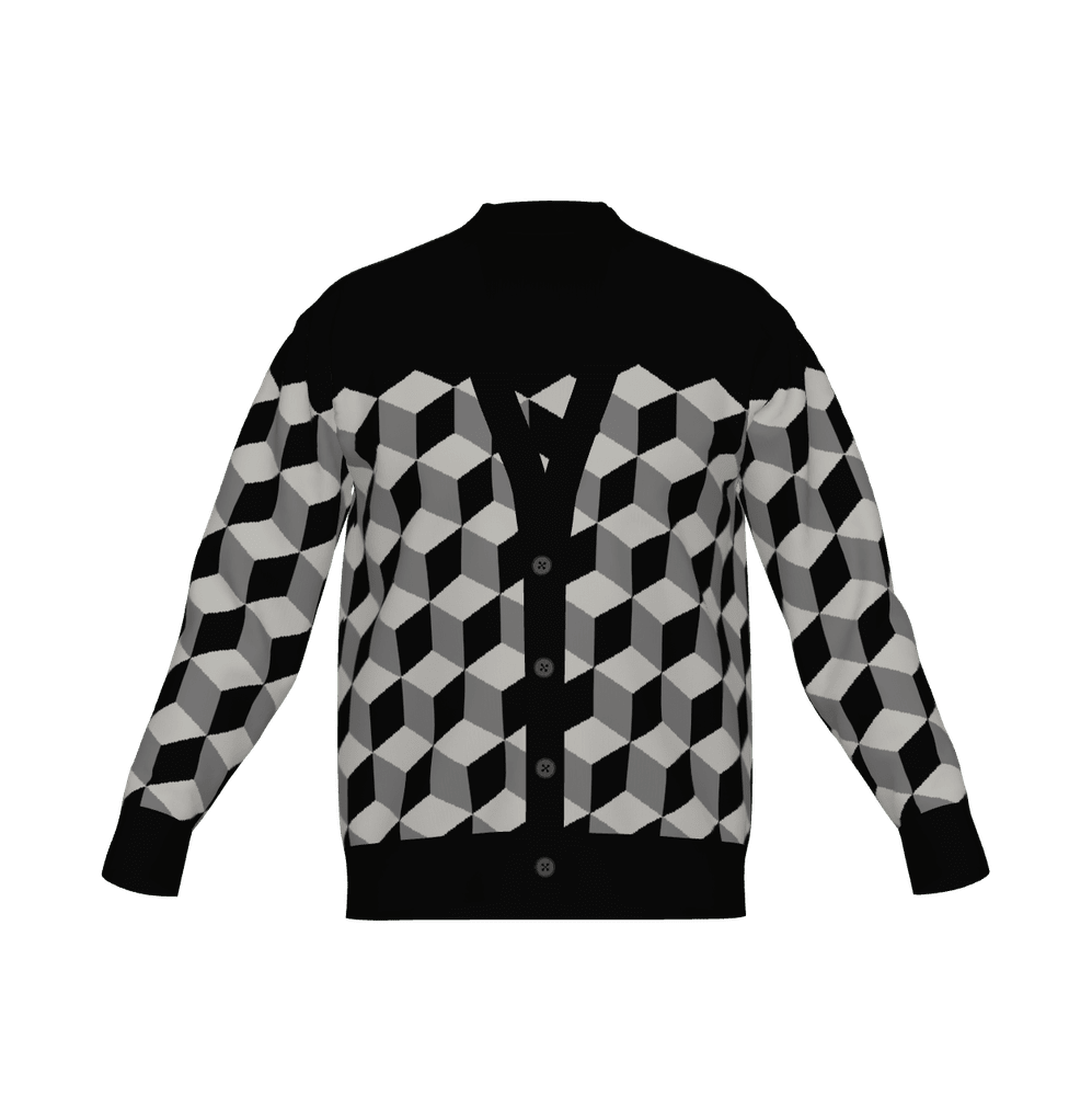 Optical Illusion Cube Knitted Cardigan, Isometric 3D Pattern