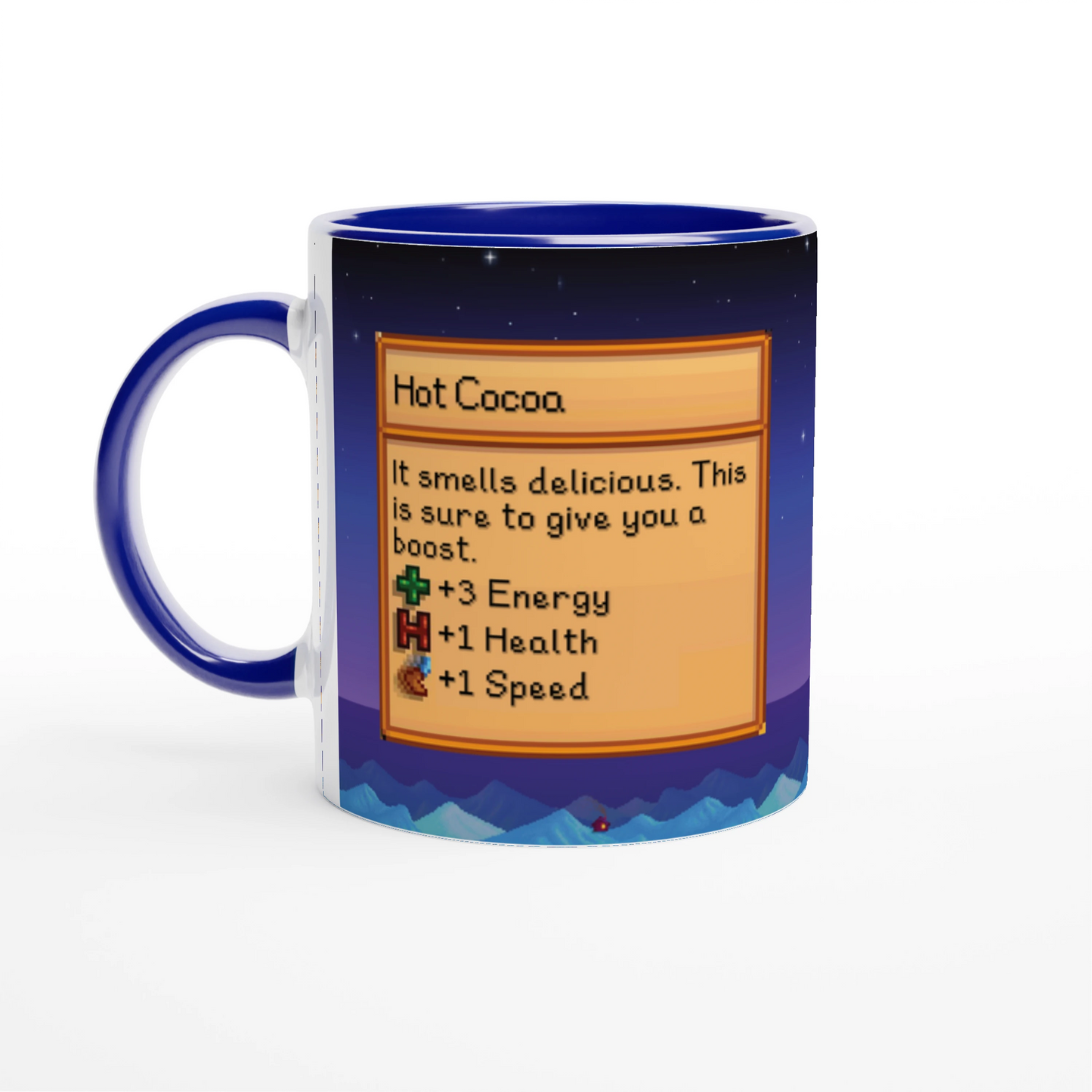 Mug Stardew Valley avec arrière-plans personnalisés - Thé, Café, Chocolat chaud, Thé vert, Chaï Latte, Triple Espresso, Cadeau pour Gamer en Pixel Art