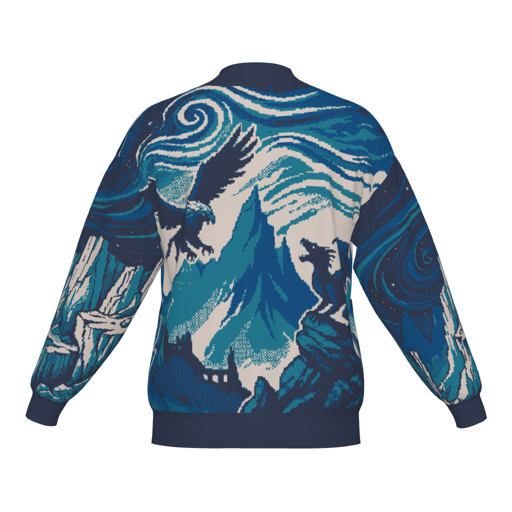 Witcher Inspired Knitted Bomber Jacket - Pixel Art Fantasy Knitwear