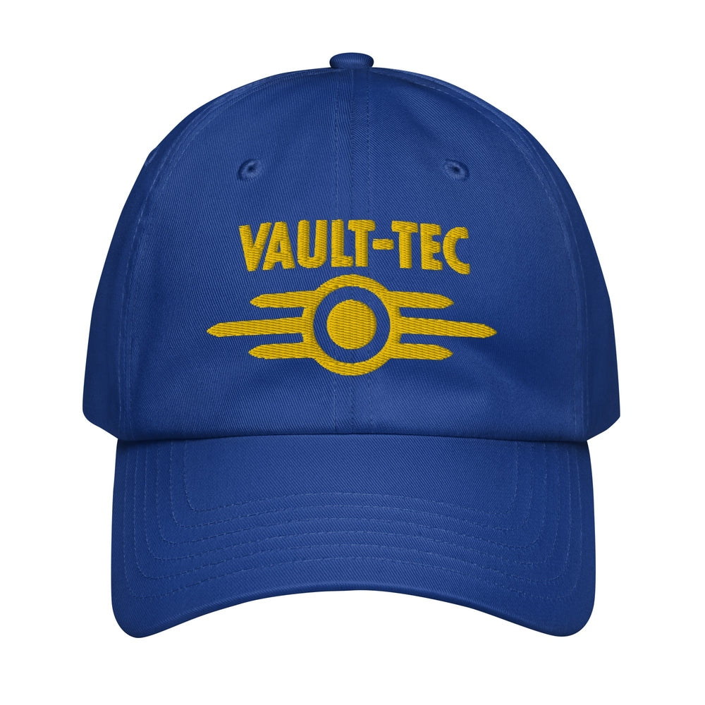 Vault-Tec Baseball Cap | Fallout Embroidered Hat | Custom Vault Number | Blue and Yellow Dad Hat | Cotton or Corduroy