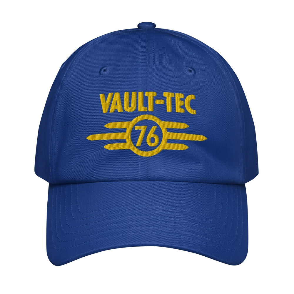 Vault-Tec Baseball Cap | Fallout Embroidered Hat | Custom Vault Number | Blue and Yellow Dad Hat | Cotton or Corduroy