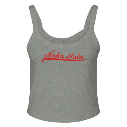 A gray tank top displays the "Nuka-Cola" logo in red lettering referencing the Fallout video game series.