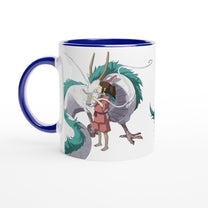 The mug depicts Chihiro hugging Haku, a dragon character from the Studio Ghibli film Spirited Away.