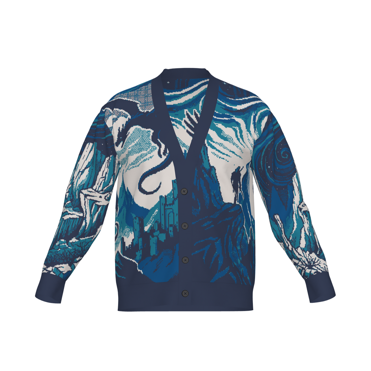 Witcher Inspired Knitted Cardigan - Pixel Art Fantasy Knitwear