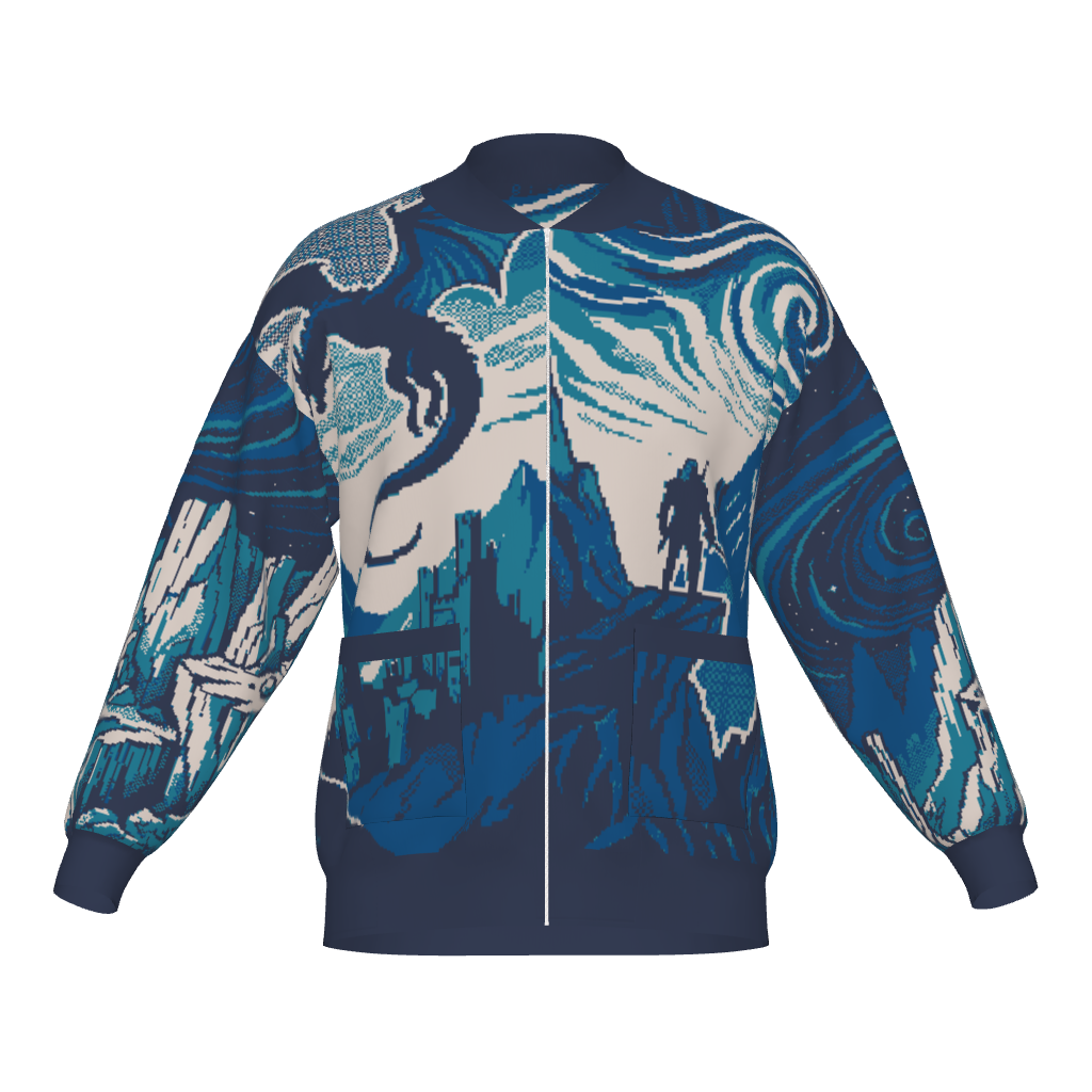 Witcher Inspired Knitted Bomber Jacket - Pixel Art Fantasy Knitwear