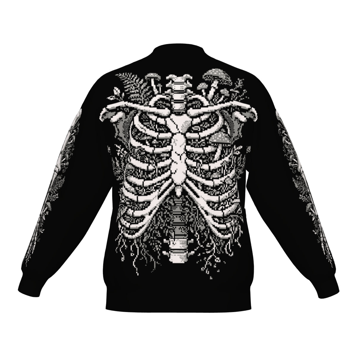 Overgrown Ribcage Bomber Jacket - Gothic Botanical Skeleton Knitwear