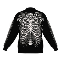 Overgrown Ribcage Bomber Jacket - Gothic Botanical Skeleton Knitwear