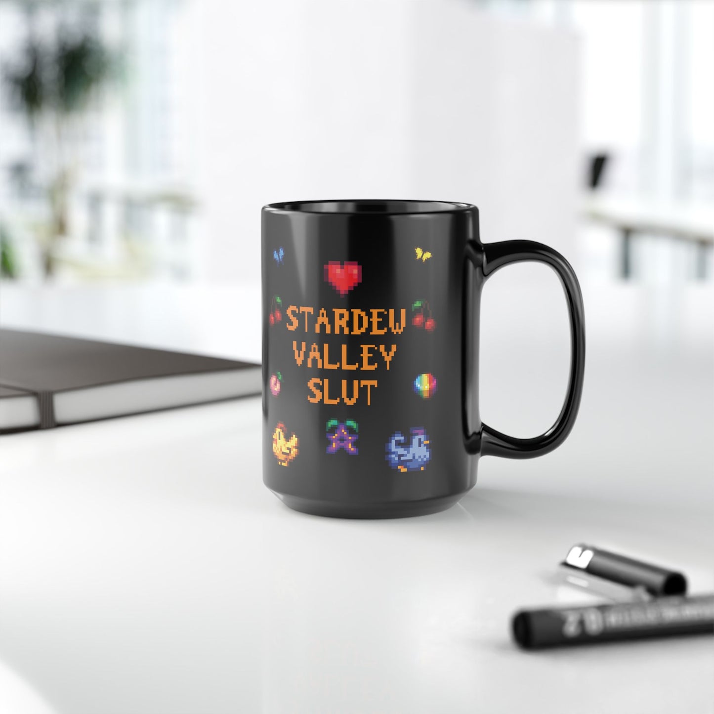 Stardew Valley Slut Black Mug - Cheeky Pixel Art Gaming Gift