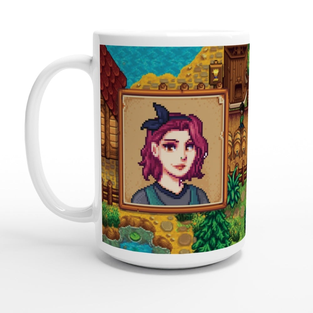 Stardew Valley custom farm mug with personalised character avattar and name, 15oz large white size.