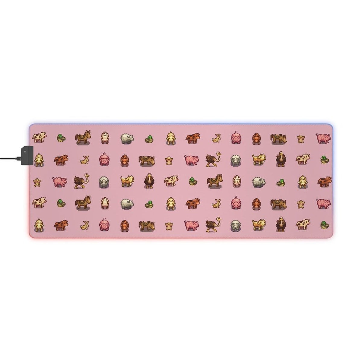 Stardew Valley Animals | Pixel Art on Pink Background | LED Gaming Mouse Pad | Cosy Gaming | Desk Accessory