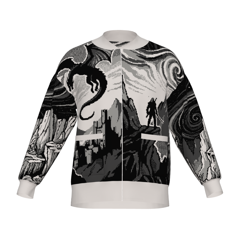 Witcher Inspired Knitted Bomber Jacket - Pixel Art Fantasy Knitwear