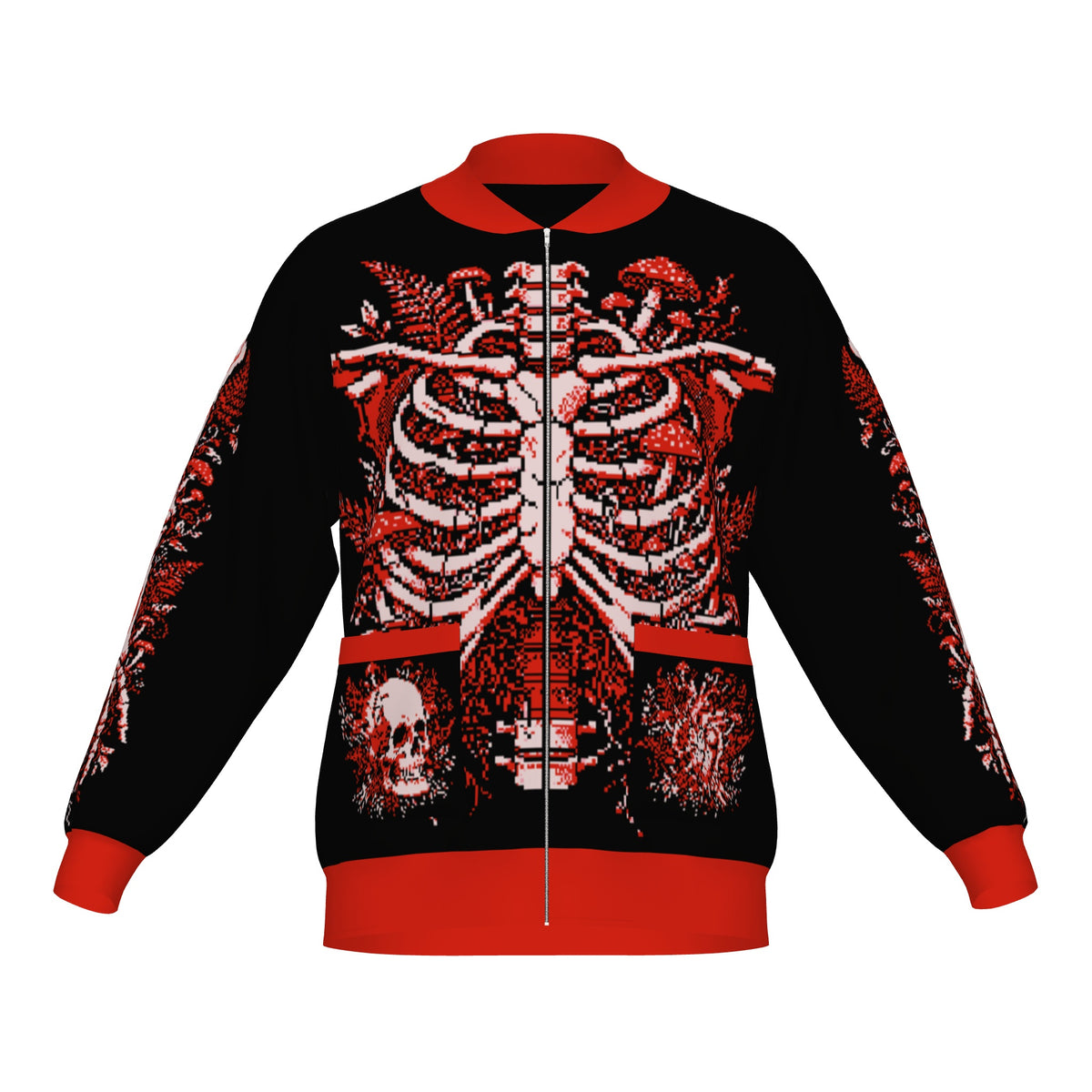 Overgrown Ribcage Bomber Jacket - Gothic Botanical Skeleton Knitwear