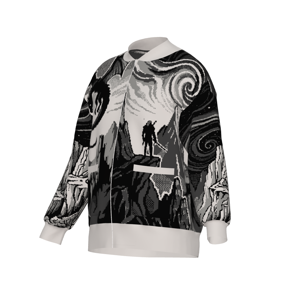 Witcher Inspired Knitted Bomber Jacket - Pixel Art Fantasy Knitwear