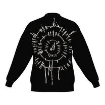 Back of the BG3 Astarion inspired infernal runes knitted bomber jacket in black with bone infernal runes
