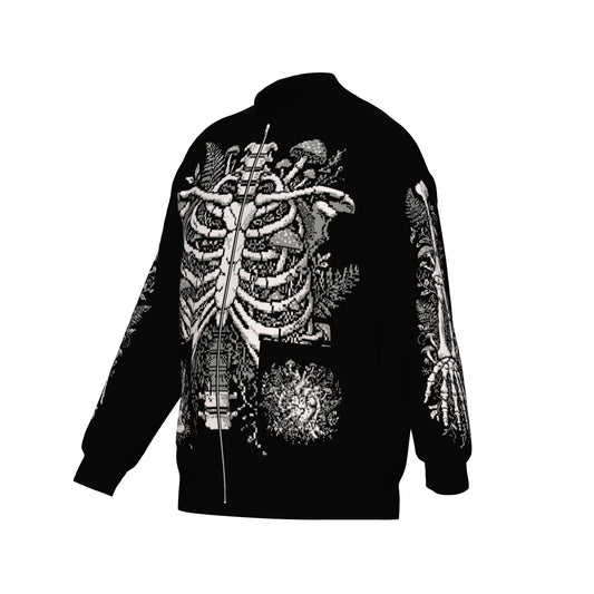 Overgrown Ribcage Bomber Jacket - Gothic Botanical Skeleton Knitwear