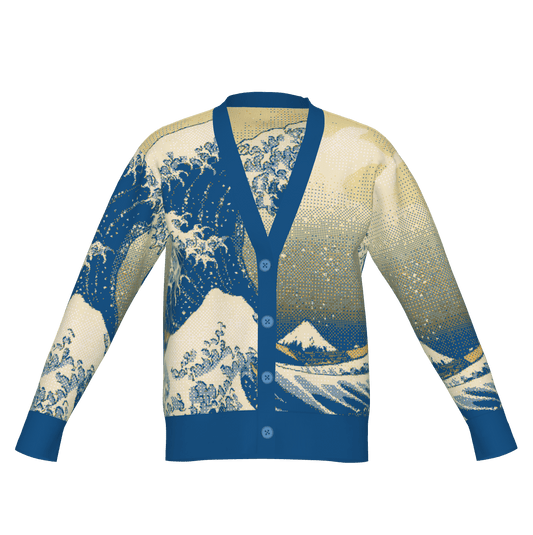 Great Wave Knit Cardigan - Japanese Art Inspired Custom Knitted Cardigan