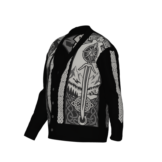 Witcher Inspired Knitted Cardigan - Wolf School Silver Sword Fantasy Knitwear