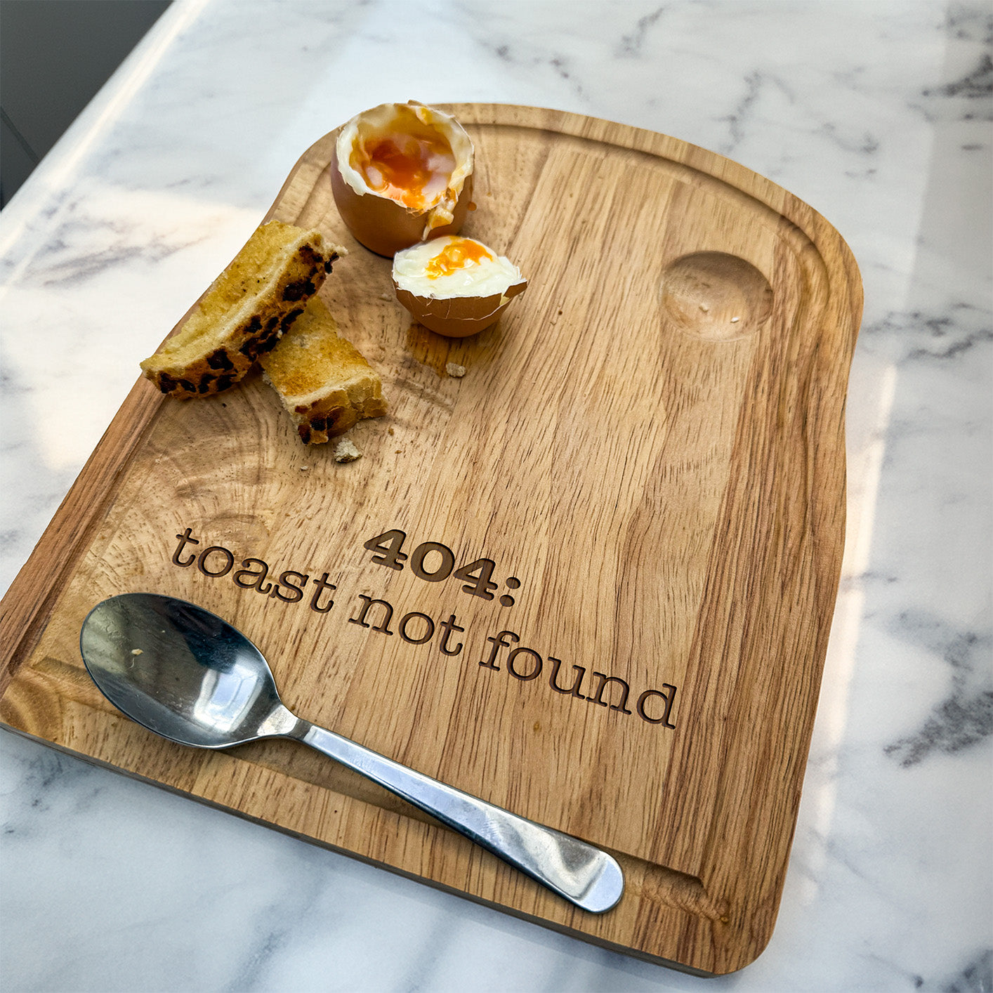 404: Toast Not Found Egg & Soldiers Board, Nerdy Rubberwood Breakfast Board