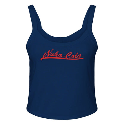A navy blue tank top displays "Nuka-Cola" in a stylized red logo referencing the Fallout video game series.