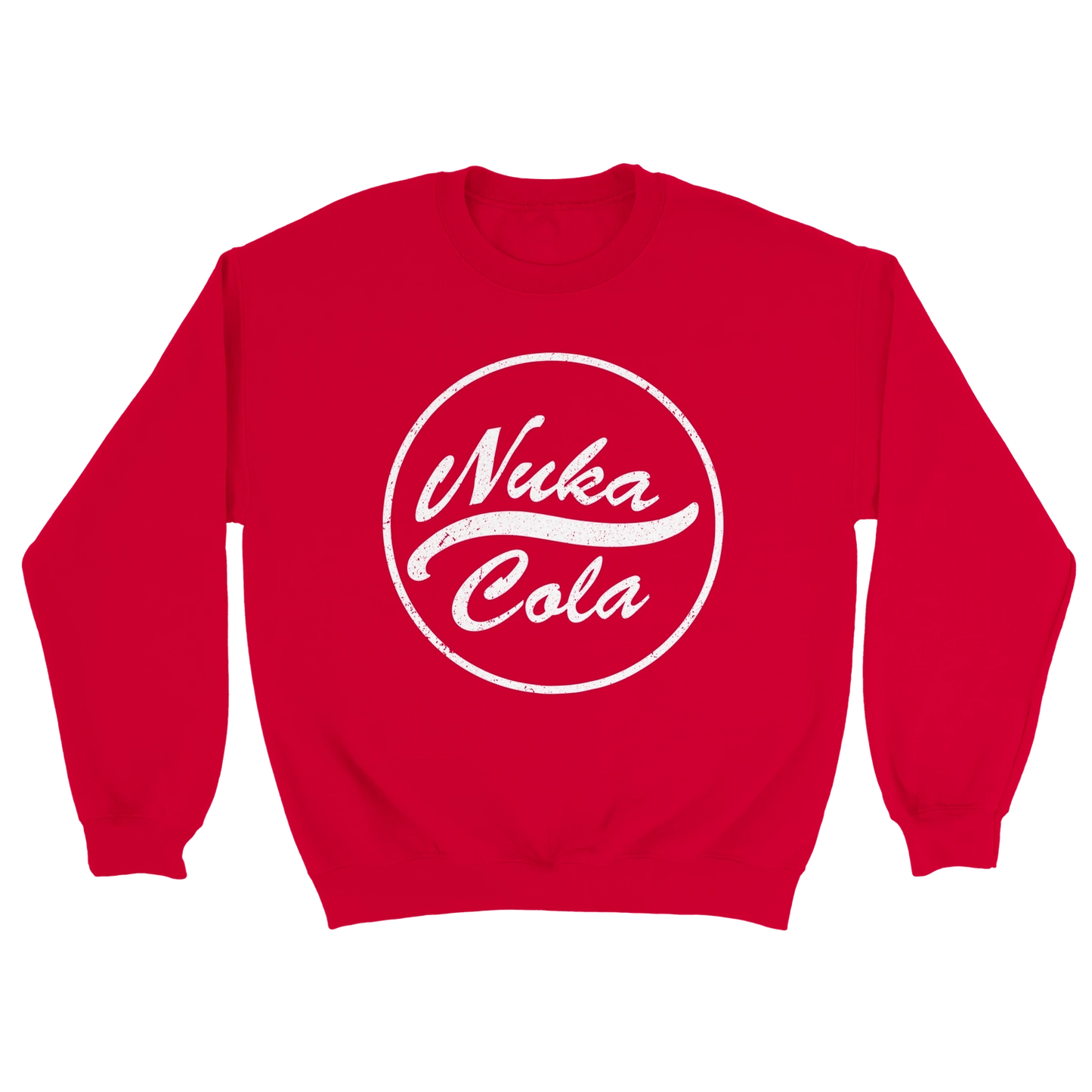 Red sweatshirt with 'Nuka Cola' logo on a white background