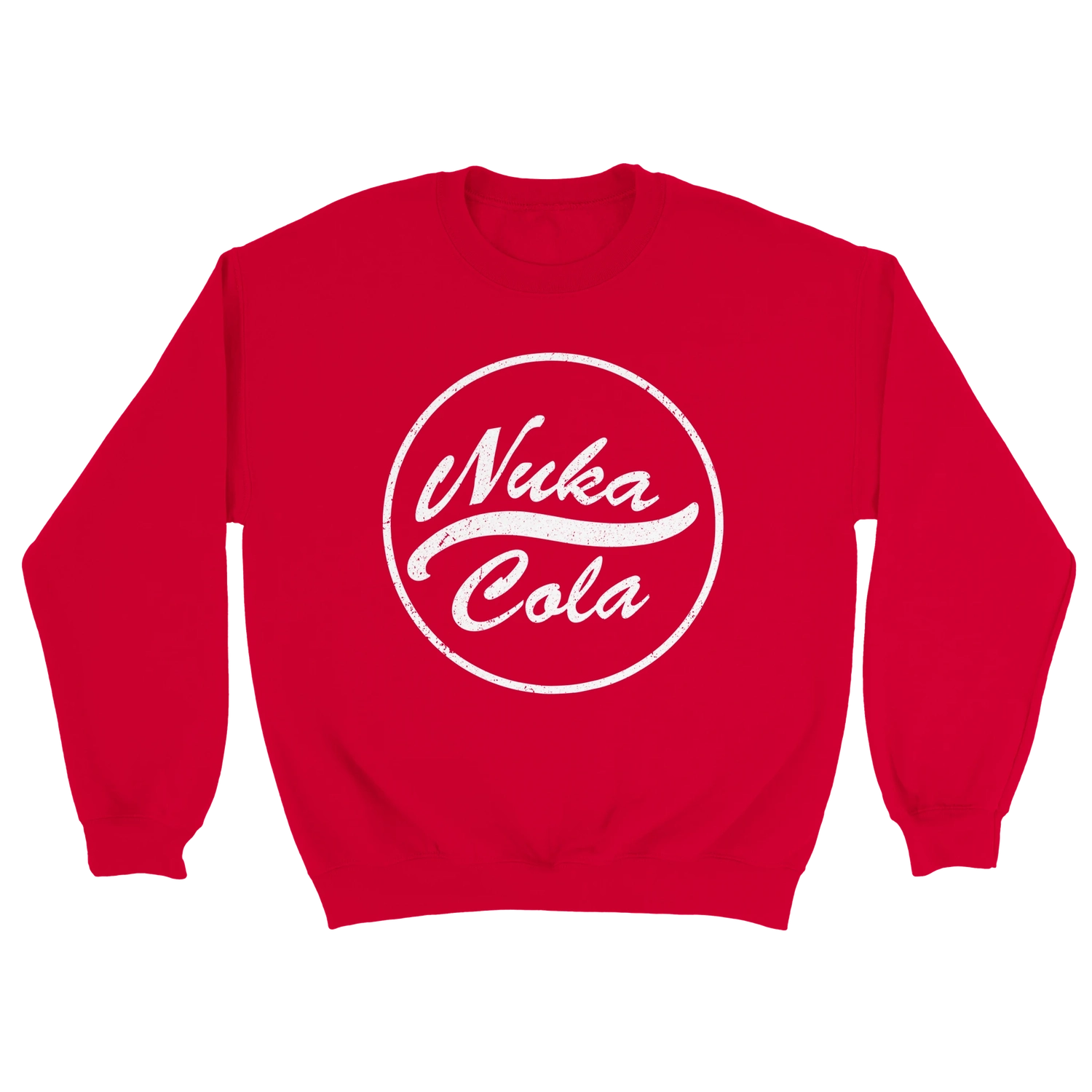 Red sweatshirt with 'Nuka Cola' logo on a white background