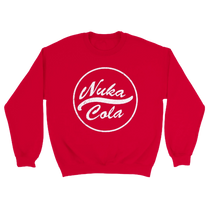 Red sweatshirt with 'Nuka Cola' logo on a white background