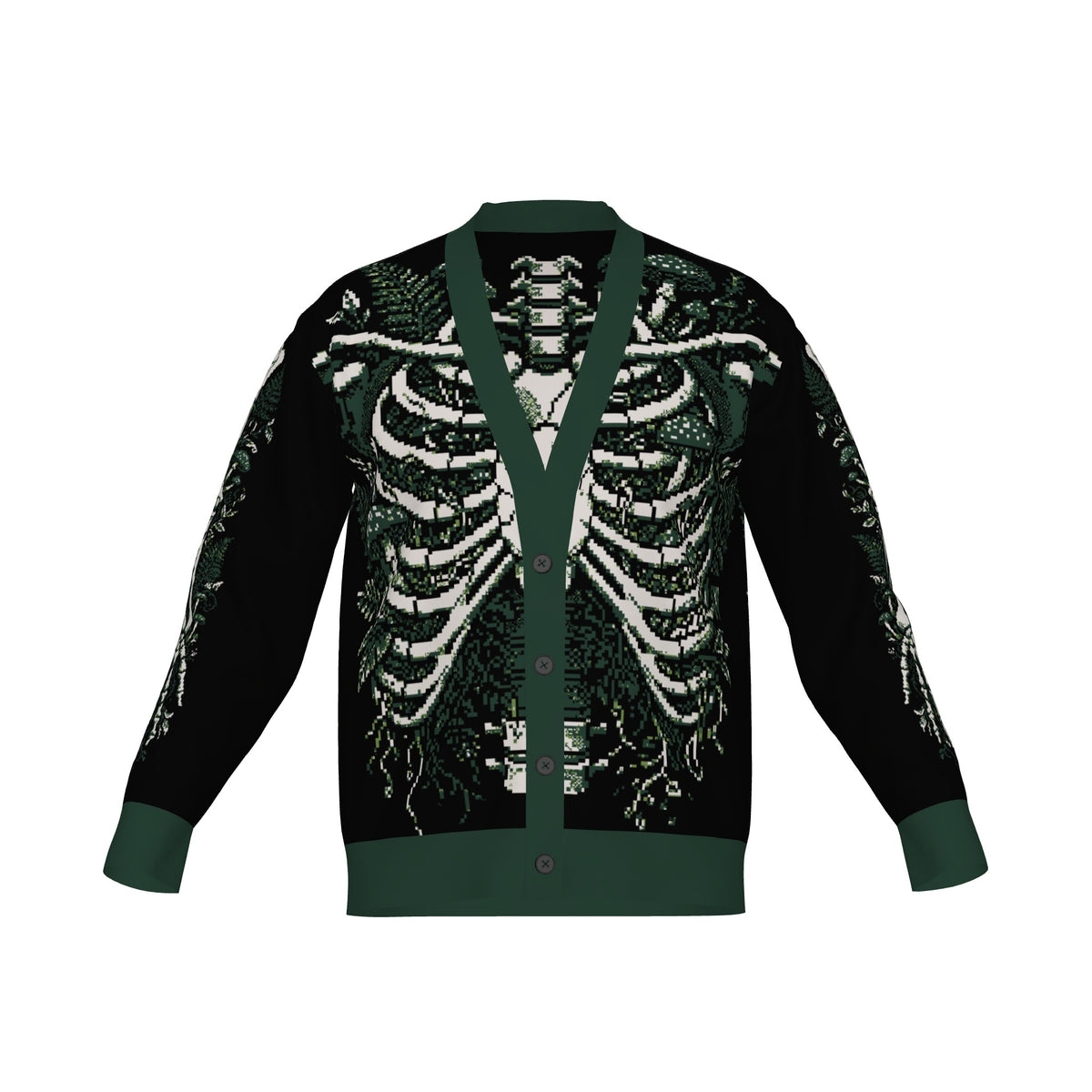 Overgrown Ribcage Cardigan - Gothic Botanical Skeleton Knitwear