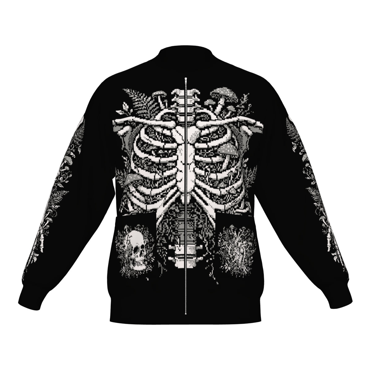 Overgrown Ribcage Bomber Jacket - Gothic Botanical Skeleton Knitwear