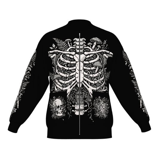 Overgrown Ribcage Bomber Jacket - Gothic Botanical Skeleton Knitwear