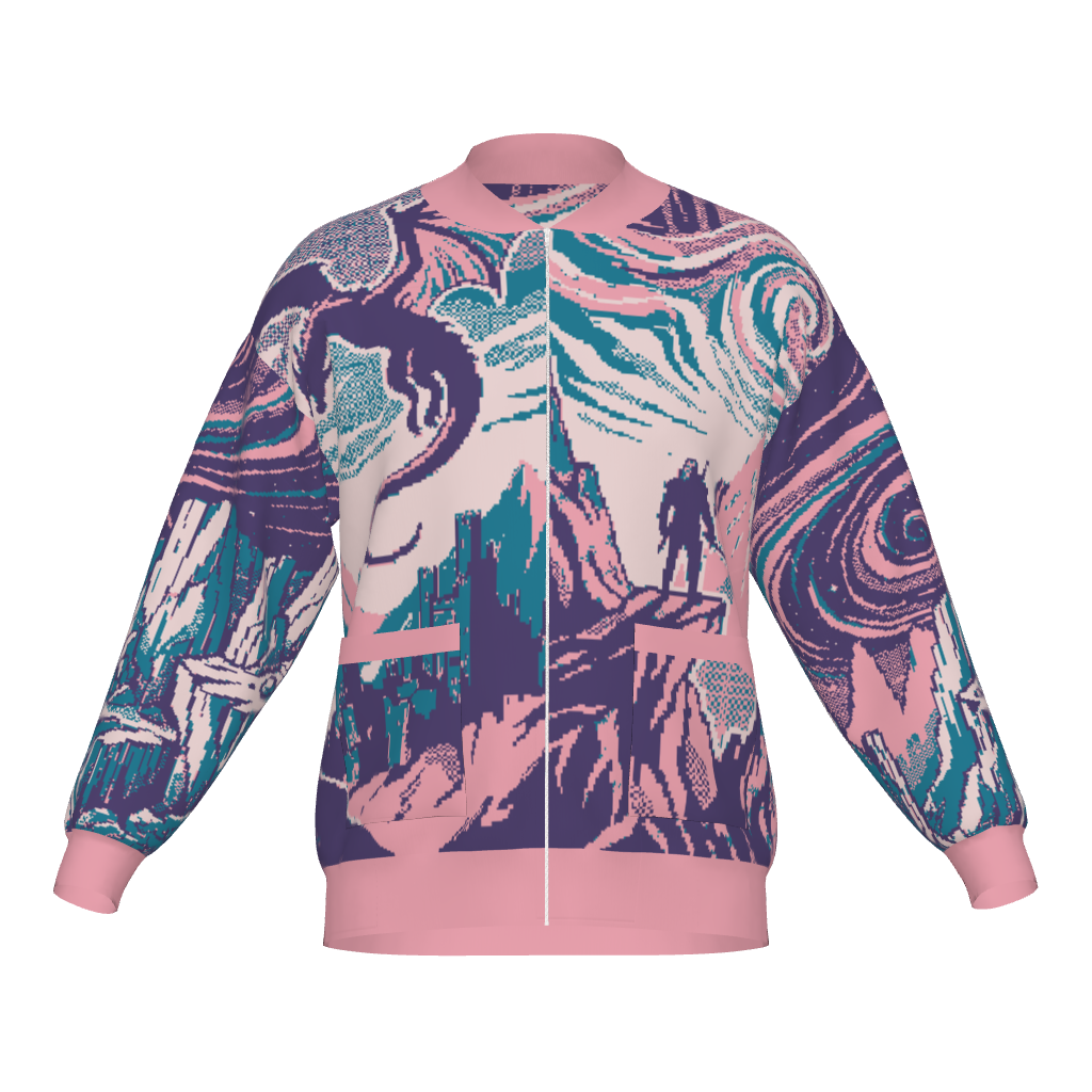 Witcher Inspired Knitted Bomber Jacket - Pixel Art Fantasy Knitwear
