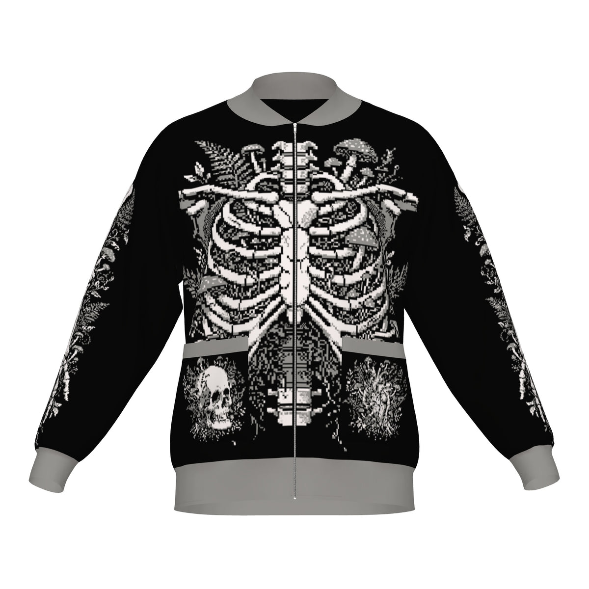 Overgrown Ribcage Bomber Jacket - Gothic Botanical Skeleton Knitwear