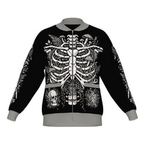 Overgrown Ribcage Bomber Jacket - Gothic Botanical Skeleton Knitwear