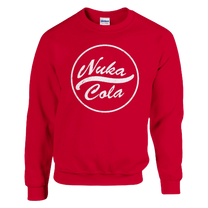 Red sweatshirt with 'Nuka Cola' logo on a white background