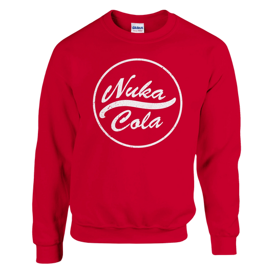 Red sweatshirt with 'Nuka Cola' logo on a white background