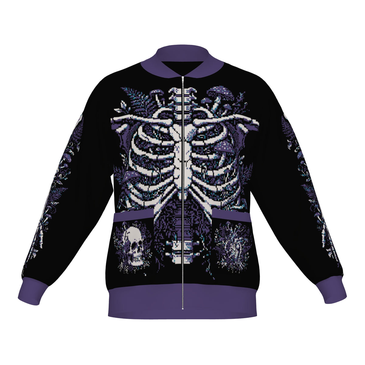 Overgrown Ribcage Bomber Jacket - Gothic Botanical Skeleton Knitwear